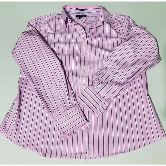 Lands End Women's Pink Striped Long Sleeve Button Up Shirt Size 10P Preppy Work - Picture 5 of 7